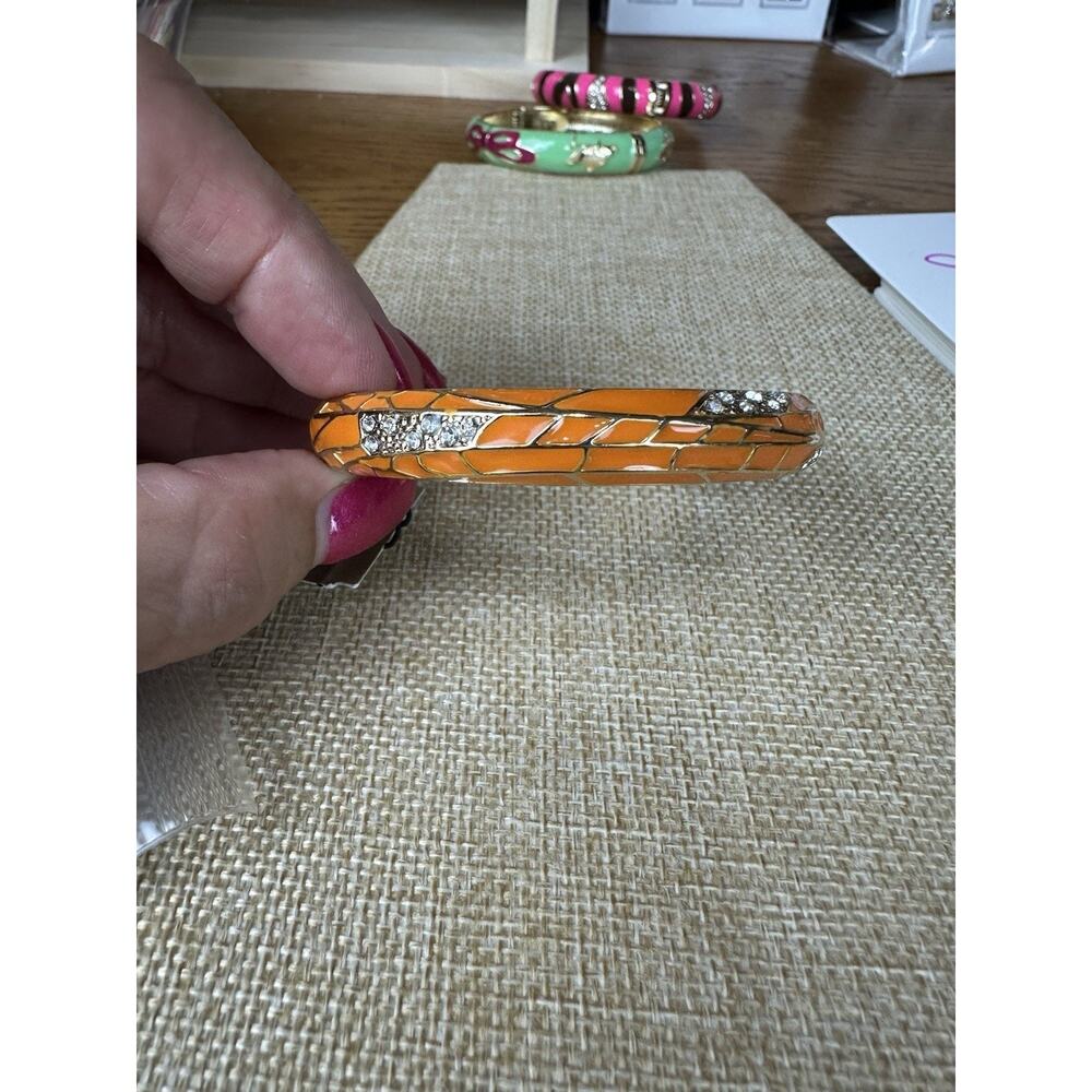 Sequin Nordstrom Orange Gold Tone Statement Enamel Bangle Hinge Bracelet #186